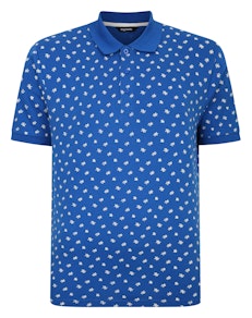 Bigdude – Poloshirt mit durchgehendem Blumendruck, Königsblau, Tall